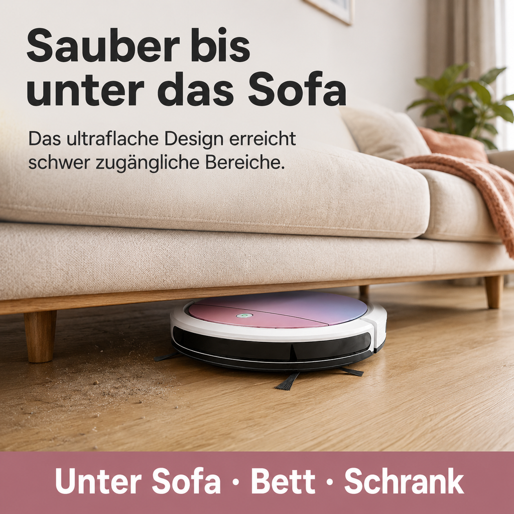 Ultraflacher 3-in-1 Saugroboter für Haare, Staub und Krümel